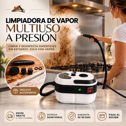 LIMPIADORA A VAPOR PORTÁTIL 2500W DE ALTA PRESIÓN | ACCESORIOS DE REGALO 🎁