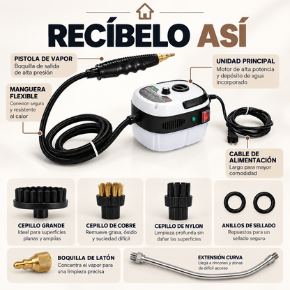 LIMPIADORA A VAPOR PORTÁTIL 2500W DE ALTA PRESIÓN | ACCESORIOS DE REGALO 🎁